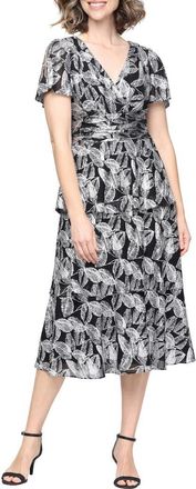 S.L. Fashions Tiered Tea Length Dress in Blk Sil at Nordstrom, Size 12