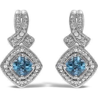 House of Brilliance Sterling Silver Cushion Cut Blue Topaz and Diamond Accent Twist Motif Dangle Earrings at Nordstrom