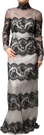 Dolce & Gabbana Black White Lace Silk Blend MaxiSheath Womens Dress