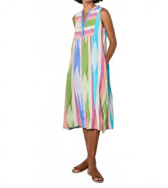 Apricot Jacquard Cotton Stripe Mid Dress In Pink