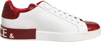Dolce & Gabbana White Red Leather Lace Up Sneakers Mens Shoes (Pre-Owned)