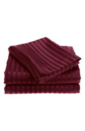 Luxury Home Dobby Stripe Bed Sheet Set in Burgundy at Nordstrom Rack, Size Queen