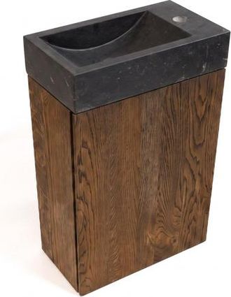 Saniclass Holz Pure Toiletmeubelset - 40x60.5cm - 1 deur - fontein natuursteen donker - kraangat rechts - eiken charcoal