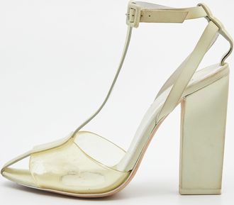Alexander Wang Light Yellow Leather And Pvc T-Bar Ankle Strap Pumps