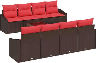 vidaXL Juego De Sof&aacute; 9 Uds. 3-n&uacute;mero De Plazas Marr&oacute;n Y Rojo Vidaxl