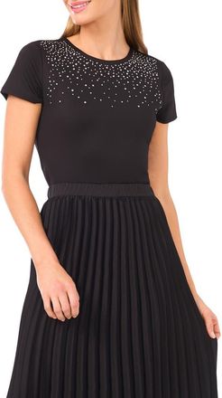 Halogen Rhinestone Compression T-Shirt in Black/Silver at Nordstrom Rack, Size Xx-Small