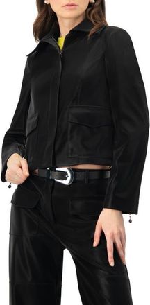 Ivonne High Shine Biker Jacket in Black at Nordstrom, Size 12