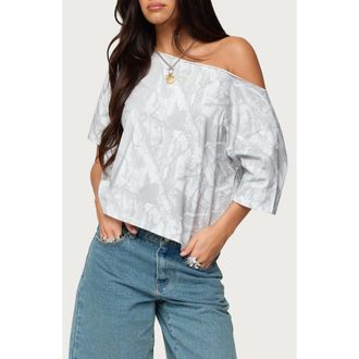 Edikted Davida Camo Off the Shoulder Top in Gray at Nordstrom, Size X-Large