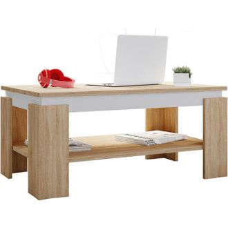 ebuy24 Mesa Auxiliar De Madera Vcm Mesa De Centro Lisa Dimensiones Aprox. Al. 41 X An. 90 X P. 53cm Mesa De Sal&oacute;n Sofabed - Rolas (sonoma Roble / Blanco)