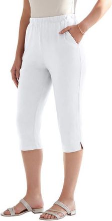Roaman's Plus Size Soft Knit Relaxed Pull On Capri Pant in White at Nordstrom, Size 6X