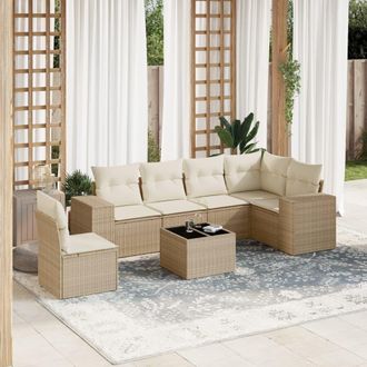 vidaXL Vidaxl - Set Sof&aacute;s De Jard&iacute;n 7 Piezas Y Cojines Rat&aacute;n Sint&eacute;tico Beige