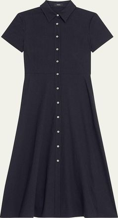 Theory Good Linen Short-Sleeve Button-Front Midi Shirt Dress