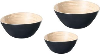 Beliani Conjunto De 3 Cuencos Decorativos De Bamb&uacute; Hechos A Mano Varios Tama&ntilde;os Negro Bonheur
