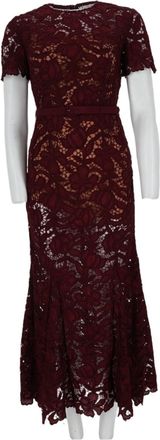 Self Portrait Intricate Lace Midi Dress With Flared Hem