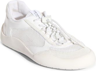 Prada Speedrock Mixed Media Sneaker in Bianco at Nordstrom, Size 6.5Us