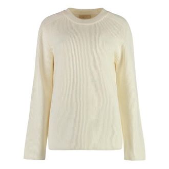 Michael Kors Round-neck Knitwear, female, Beige, Size: M Ribbed Wool Sweater