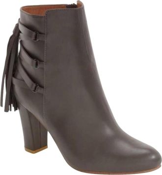 Halogen Women Leather Tassels Lace-Up Almond Toe Booties In Gr