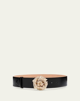 Alexander McQueen Crystal-Buckle Calf Leather Belt