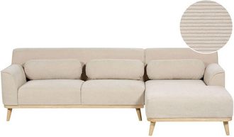 Beliani Corner Sofa 3 Seater SIMOS Corduroy Light Beige Left Hand