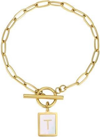 Adornia 18K Gold Plated Mother-of-Pearl Initial Charm Toggle Bracelet in White/Gold-T at Nordstrom Rack