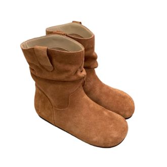 Generic Womens Leather Cowboy Ankle Boots - Vintage Fall Winter Mid Calf Boots - Slouch Round Toe Pull On Low Heel Shoes (Brown,5.5)