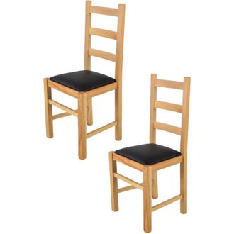 Tommychairs Tommychairs 2 Sillas Rustica En Haya Color Natural Y Asiento En Polipiel Negra