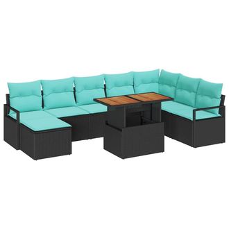 vidaXL Conjunto De Sof&aacute;s De Jard&iacute;n 9 Uds. Negro Y Verde Azulado Vidaxl