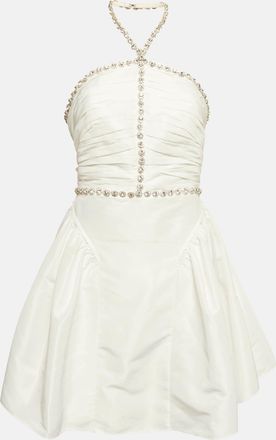 Self Portrait White Taffeta Diamante Trim Mini Dress