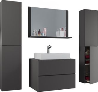 ebuy24 Ebuy24 - Vcm 5pcs Lavabo Lavabo Gabinete Inferior Ancho 80 Cm Muebles De Ba&ntilde;o Conjunto Con Cajones Puertas Giratorias Espejo Lendas Xl (antracita)