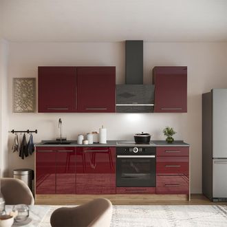 Vicco Mueble De Cocina Fame-line, Rojo Burdeos Alto Brillo/roble Dorado, 230 Cm, Et Antracita, Vicco