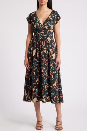 Chelsea28 Abstract Print Midi Dress in Black Multi Grey Strokes at Nordstrom Rack, Size Large