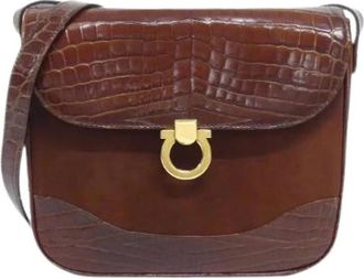 Ferragamo Pre-owned Shoulder Bags, male, Brown, Size: ONE SIZE Pre-owned Leather Suede Shoulder Bag