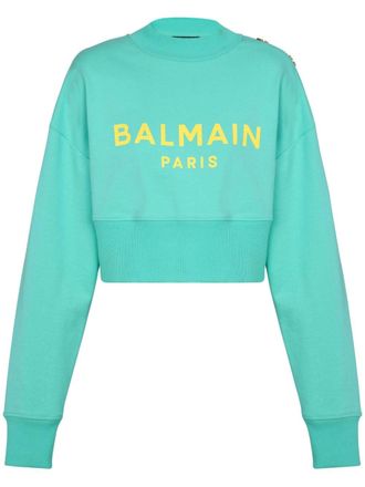 Balmain logo-print cropped sweatshirt - women - Cotton - M - Blue
