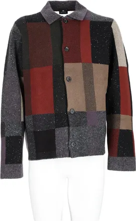 Paul Smith Black Wool-Blend Rich Tone Patchwork Button-Up Sweater