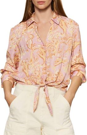Sanctuary Lover Print Tie Hem Crop Sateen Shirt in Whimsy Whim at Nordstrom, Size X-Large