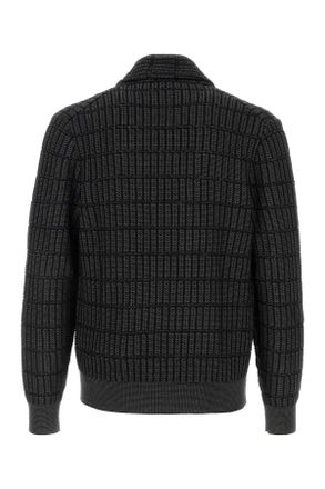 Brioni Mens Embroidered Cotton And Linen Cardigan Blackgrey Exterior: Maglieria Sweater