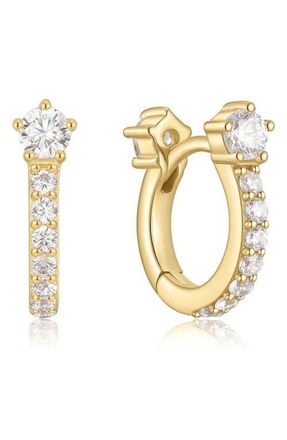 Ania Haie Cubic Zirconia Pav&eacute; Huggie Hoop Earrings in Shiny Gold at Nordstrom