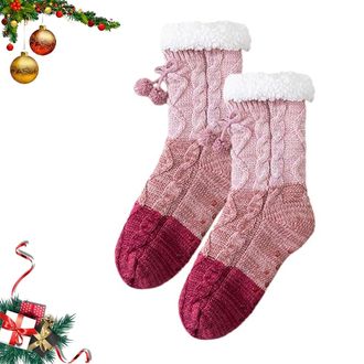 Generic Knitted Ultra-thick Slipper Home Socks,Tri-color Knit Slipper Socks Women, Womens Fluffy for Indoor, Lounge Wear ( e)