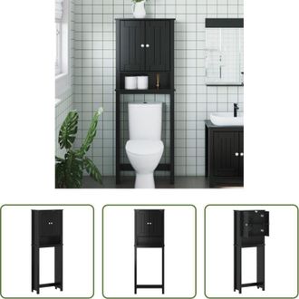 vidaXL Scaffale da bagno - Portaoggetti Sopra WC BERG Nero 60x27x164,5 cm Legno Massello
