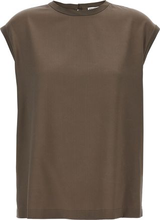 Brunello Cucinelli Monile Satin T Shirt Marrone-Donna