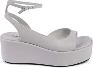 Calvin Klein Wedges, female, Gray, Size: 7 US Leather Platform Sandals