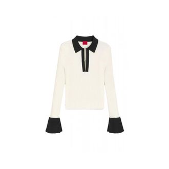 HUGO BOSS Tops, Dames, Beige, S, Sharro Slim Fit Ribbed Crepe Polo