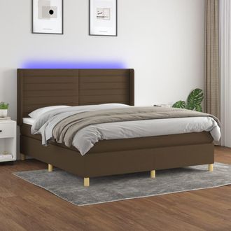 vidaXL Cama Box Spring Colch&oacute;n Luces Led Tela Marr&oacute;n Oscuro 160x200cm Vidaxl