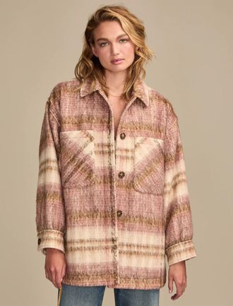 Lucky Brand Womens Oversized Plaid Shirt Jacket