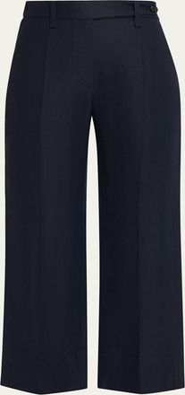 Brunello Cucinelli Linen Twill Wide-Leg Crop Cigarette Pants