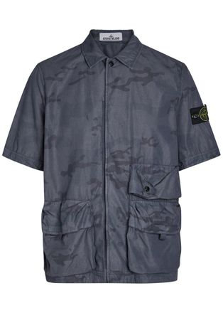 Stone Island Camo-print Cotton-blend Shirt - Grey - XL