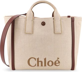 Chloé Chloe Carry Canvas Shoulder Bag With Logo Embroidery