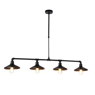 QAZQA R&uacute;stico L&aacute;mpara Colgante Inteligente Negra 4 Luces Con Wifi St64 - Laser Acero Redonda /alargada Adecuado Para Led Max. 4 X 7 Watt - Qazqa