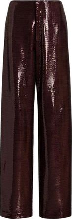 Alberta Ferretti Broeken, Dames, Bruin, XL, Pailletten, Glanzende Nacht Wijde Pijpen Broek met Pailletten