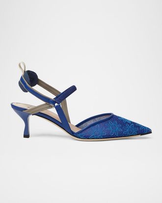 Fendi 55mm Colibri Floral Lace Slingback Pumps